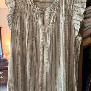 Lane Bryant Striped Green and White Ruffle Sleeve Top